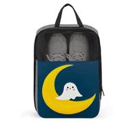 Travel Shoe Bag with Mesh & Double Zipper, Waterproof Shoe Organizer Compact 13.7 Inch Ghost Sits on The Moon Storage Bag for Home, Gym & Travel Essentials
