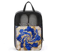 Travel Shoe Bag with Mesh & Double Zipper, Waterproof Shoe Organizer Compact 13.7 Inch Golden Blue Marble Storage Bag for Home, Gym & Travel Essentials