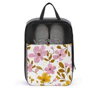 Travel Shoe Bag with Mesh & Double Zipper, Waterproof Shoe Organizer Compact 13.7 Inch Golden Flower Pattern Storage Bag for Home, Gym & Travel Essentials