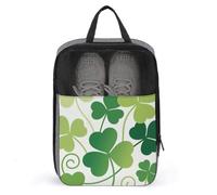 Travel Shoe Bag with Mesh & Double Zipper, Waterproof Shoe Organizer Compact 13.7 Inch Green Clover Leaves Storage Bag for Home, Gym & Travel Essentials