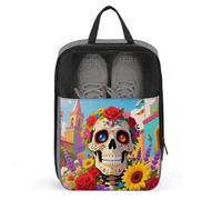 Travel Shoe Bag with Mesh & Double Zipper, Waterproof Shoe Organizer Compact 13.7 Inch Mexican Floral Storage Bag for Home, Gym & Travel Essentials