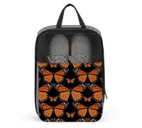 Travel Shoe Bag with Mesh & Double Zipper, Waterproof Shoe Organizer Compact 13.7 Inch Orange Monarch Butterflies Storage Bag for Home, Gym & Travel Essentials