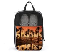 Travel Shoe Bag with Mesh & Double Zipper, Waterproof Shoe Organizer Compact 13.7 Inch Plam Tree And Sunset Storage Bag for Home, Gym & Travel Essentials