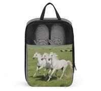 Travel Shoe Bag with Mesh & Double Zipper, Waterproof Shoe Organizer Compact 13.7 Inch Prancing White Horse Storage Bag for Home, Gym & Travel Essentials