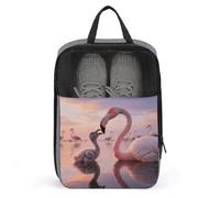 Travel Shoe Bag with Mesh & Double Zipper, Waterproof Shoe Organizer Compact 13.7 Inch Pretty Sunset Pink Flamingo Storage Bag for Home, Gym & Travel Essentials
