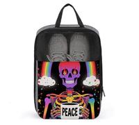 Travel Shoe Bag with Mesh & Double Zipper, Waterproof Shoe Organizer Compact 13.7 Inch Rainbow Skeleton Storage Bag for Home, Gym & Travel Essentials