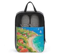 Travel Shoe Bag with Mesh & Double Zipper, Waterproof Shoe Organizer Compact 13.7 Inch Seaside Town Storage Bag for Home, Gym & Travel Essentials