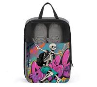 Travel Shoe Bag with Mesh & Double Zipper, Waterproof Shoe Organizer Compact 13.7 Inch Skateboard Skeleton Skull Storage Bag for Home, Gym & Travel Essentials