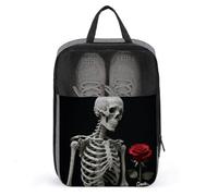 Travel Shoe Bag with Mesh & Double Zipper, Waterproof Shoe Organizer Compact 13.7 Inch Skeleton Holding A Red Rose Storage Bag for Home, Gym & Travel Essentials