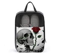 Travel Shoe Bag with Mesh & Double Zipper, Waterproof Shoe Organizer Compact 13.7 Inch Skeleton Red Rose Storage Bag for Home, Gym & Travel Essentials