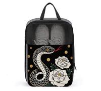Travel Shoe Bag with Mesh & Double Zipper, Waterproof Shoe Organizer Compact 13.7 Inch Snake Red Flower Storage Bag for Home, Gym & Travel Essentials