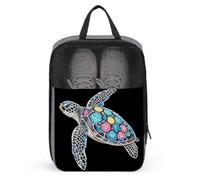 Travel Shoe Bag with Mesh & Double Zipper, Waterproof Shoe Organizer Compact 13.7 Inch Watercolor Sea Turtle Storage Bag for Home, Gym & Travel Essentials