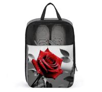 Travel Shoe Bags,Black And White Red Rose Printed Shoe Bag,Water Proofing Portable Organizer Storage Shoe Pouch Holds,with Sturdy Zipper Cruise Ship Essentials, Black And White Red Rose, One Size,