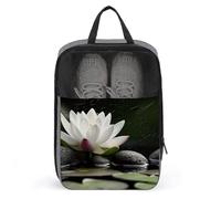Travel Shoes Carrier, Lotus And Black Zen Stones Print Portable Shoe Pouch Portable Shoe Bag Multi-purpose Shoe Bag Space-saving Shoe Bag, style, One Size, Modern