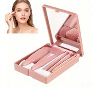 Travel Size Makeup Brushes Mini Set | 5Pcs Professional Vegan Brushes with Hard Mirror Case, Portable Cosmetic Brush Kit for On-The-Go Makeup & Perfect Gifts