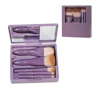 Travel Size Makeup Brushes Mini Set with Hard Case and Built-in Mirror, 5Pcs Small Cosmetic Brushes, On the Go Brush Travel Essentials kits for Women, Girls Gift (Dark Purple)