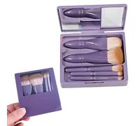 Travel Size Makeup Brushes Mini Set with Hard Case and Built-in Mirror, 5Pcs Small Cosmetic Brushes, On the Go Brush Travel Essentials kits for Women, Girls Gift (Dark Purple)