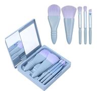 Travel Size Makeup Brushes Set Mini Makeup Brush Set with Case and Mirror, Small Complete Function Cosmetic Brushes Kit Perfect for On The Go(5PC, Blue)
