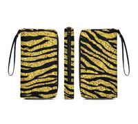 Travel Slim Wallet for Women, Large Capacity Credit Card Holder Gold Glitter Animal Skin Tiger Stripes Print Purse Pu Leather Waterproof Long Wallet