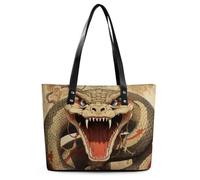 Travel Snake Open Mouth Tote Bags for Women with Zipper, Leather Tote Purse Handbags, Casual Totes for Work Beach Shopping