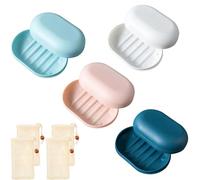 Travel Soap Case, 4 Color Soap Dish with 4 Sisal Soap Bags, Portable Bathroom Organizer for Shower Storage, Compact Design for Home and Travel Use