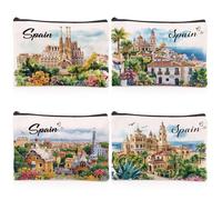 Travel Souvenirs Makeup Bag Travel Essentials Makeup Bags, White, Spain