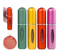 Travel Spray Bottle for Perfume - 5ml Leakproof Metal Atomiser, Bottom-Fill Refillable, Matte Metal Finish (Green/Gold/Red/Purple) for Gym, Airplane & Daily Use