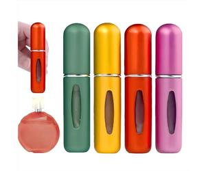 Travel Spray Bottle for Perfume - 5ml Leakproof Metal Atomiser, Bottom-Fill Refillable, Matte Metal Finish (Green/Gold/Red/Purple) for Gym, Airplane & Daily Use