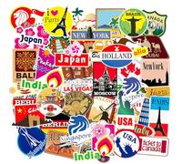 Travel Stickers 100Pcs Travel Map City Stickers Vinyl Waterproof World Tourism Landmarks Stickers with Famous Building Attractions Cityscape for Adults Teens Scrapbook Laptop Guitar Luggage Bicycle
