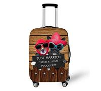 Travel Suitcase Cover Elastic Baggage Protectors, Treer Stretch Print Polyester Fabric Waterproof Dustproof Trolley Luggage Case Cover with Zipper Closure (Just Married,L(26-28in))
