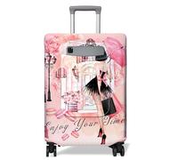 Travel Suitcase Cover Fits 18-32 Inch Suitcases Flower Girls Travel Patterned Suitcase Protector Wheel Covers with Pocket Elastic funda de maleta Anti-scratch Suitcase Cover S/M/L/XL, Pink, M(22-24in)