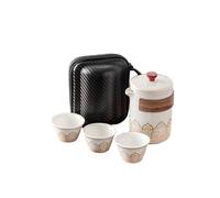 Travel Tea Pot Cup Set, Portable Ceramic Tea Set with Portable Bag, 1 Pot 3 Cups, Chinese Teapot Set for Outdoors, Picnic or Home(White)