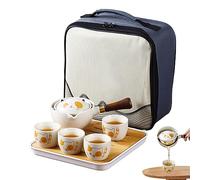 Travel Tea Set 7PCS/Set Ceramic Cute Cat Portable Chinese Tea with 360 Rotation Teapot and Infuser, 4 Cups, Bamboo Tray and Carry Bag for Maker Birthday Xmas Gift Cat Tra