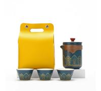 Travel Tea Set Simple Outdoor Portable Ceramic Kung Fu Tea Pot, Blue