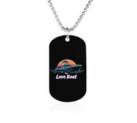 Travel The Love Boat Rectangle Memorial Necklace Personalized Metal Pendant Jewelry Gifts for Boyfriend Husband Dad 23.6in（60cm）