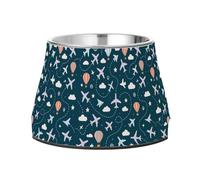 Travel The World Airplanes Dogs Water Bowl with Stand Stainless Steel Feeder Pets Bowl for Loving Pet Whisker Relief