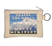 Travel The World Mount McKinley, Alaska Key Chain Coin Purse Beige