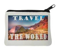 Travel The World Mountain Camping Neoprene Coin Purse Pouch 10x11cm White