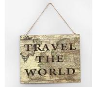 Travel The World Wood Wall Sign Local City Map Picture Wooden Plaque Sign 10x12 Inch Antique World Map Pictures Family Wall Art Decor Distressed Wooden Signs for Indoor Entryway