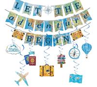 Travel Themed Party Decoration - Bon Voyage Party Decorations, Let the Adventure Begin Bunting Banner, Retirement Farewell Party Decorations
