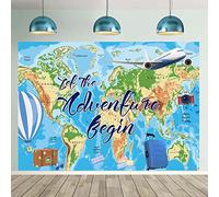 Travel Themed Photography Backdrop Adventure Awaits Birthday Background Let The Adventure Begin World Travel Graduation Baby Shower Party Decorations Supplies (8X6FT(94X70inch))