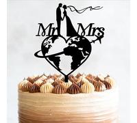 Travel Themed Wedding Cake Topper, Custom R Travel Airplane 6-7.8 Inch Acrylic or Wood Cake Decoration