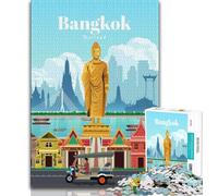 Travel to Bangkok Adult Jigsaws 1000 Pieces Difficult,Learning Educational Toys Family Games with Matching Poster And Trivia Sheet 38x26cm