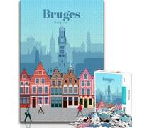 Travel to Bruges Jigsaws Puzzles 1000 Pieces for Adults Gifts,Staycation Kill Time Every Piece Is Unique - Challenging Family Fun Game 38x26cm