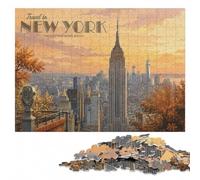 Travel to New York Colourful Wooden Jigsaw Puzzle 300 Pieces for Adults | Puzzle for Adults: visual matching for a more organised build over several sessions.