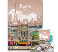 Travel to Paris 1000 Piece Jigsaw Puzzles,Challenging To Complete But Fun And Humorous with Matching Poster And Trivia Sheet 38x26cm