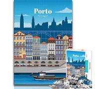 Travel to Porto Jigsaws Puzzles 1000 Pieces for Adults Gifts,Stress Reliever Staycation Kill Time with Matching Poster And Trivia Sheet 38x26cm