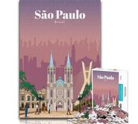 Travel to Sao Paulo 1000 Piece Jigsaw Puzzles for Teenagers,Stress Reliever Staycation Kill Time with Matching Poster And Trivia Sheet 38x26cm