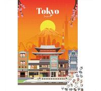 Travel to Tokyo Jigsaw Puzzle 1000 Pieces, Downtown Architecture at Night, Interlocking Paper Pieces for Adults, Weekend Hobby, 38x26cm/1000pcs