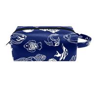 Travel Toiletries Bags Cosmetic Bag for Women Microfiber Leather Makeup Handy Pouch Organiser with Zipper, Marine Turtle Fishes Corals Seaweed